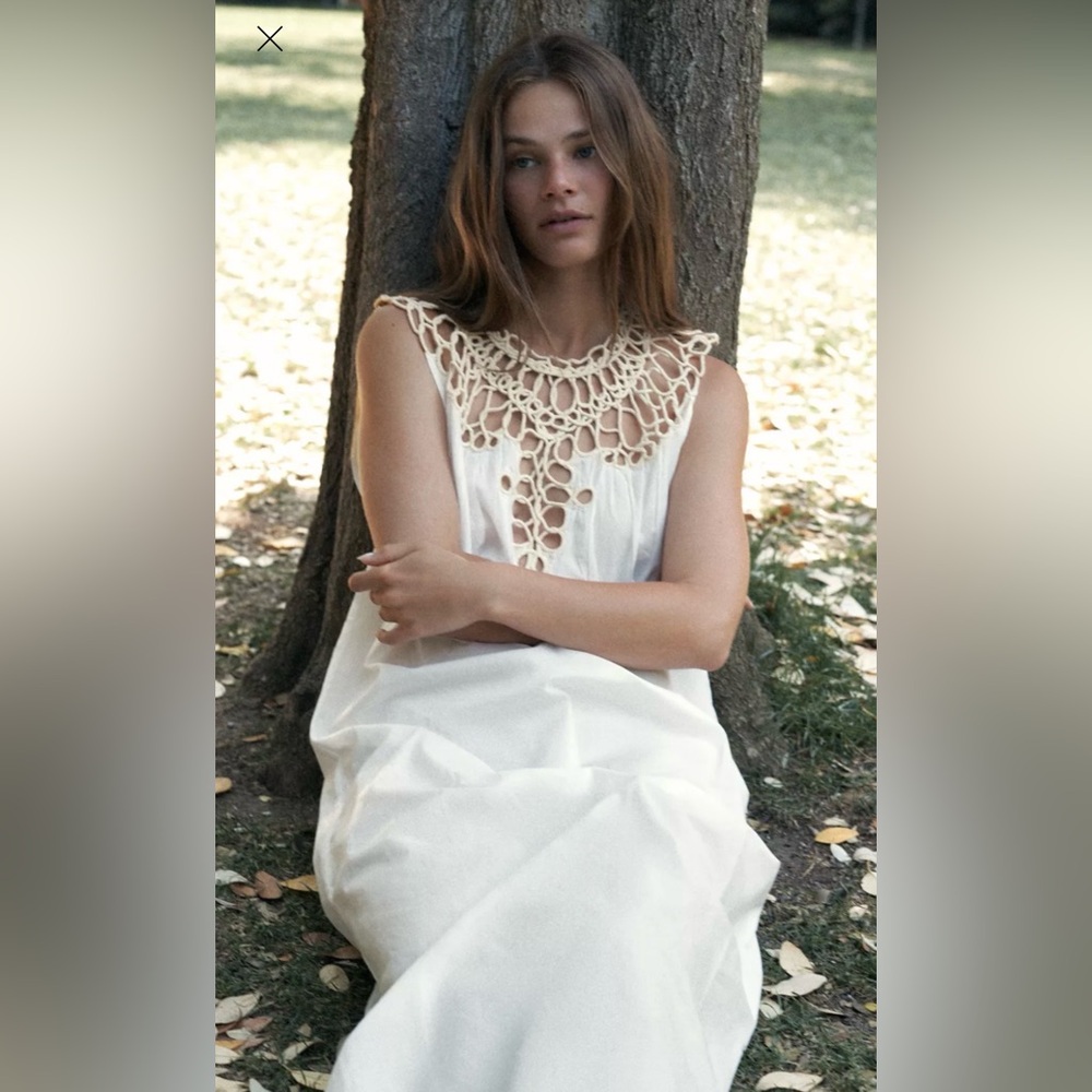 Zara White Cotton and Crochet Dress